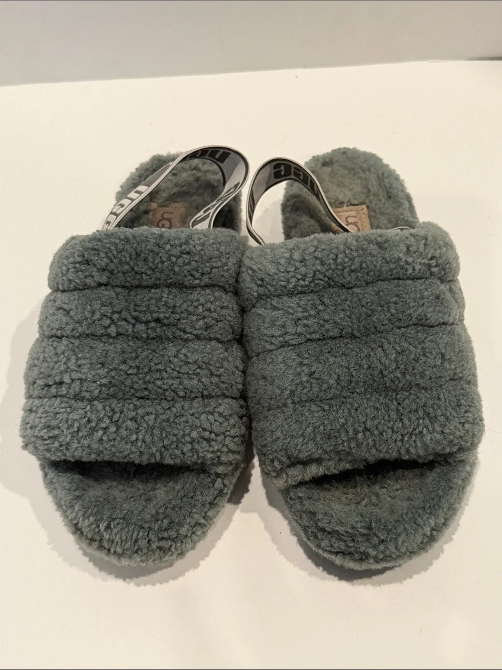 UGG Charcoal Fluff Yeah Cozy Slippers Slides with Branded Slingback sz 3 5 women